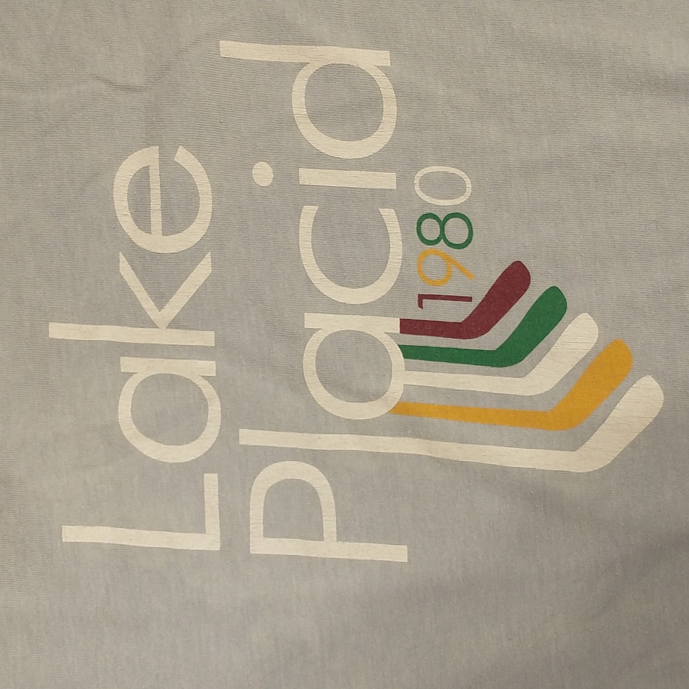 1980 Lake Placid Vintage Ringer T Shirt Blue 80s Graphic Tee Olympic Ice Hockey - Picture 2 of 7